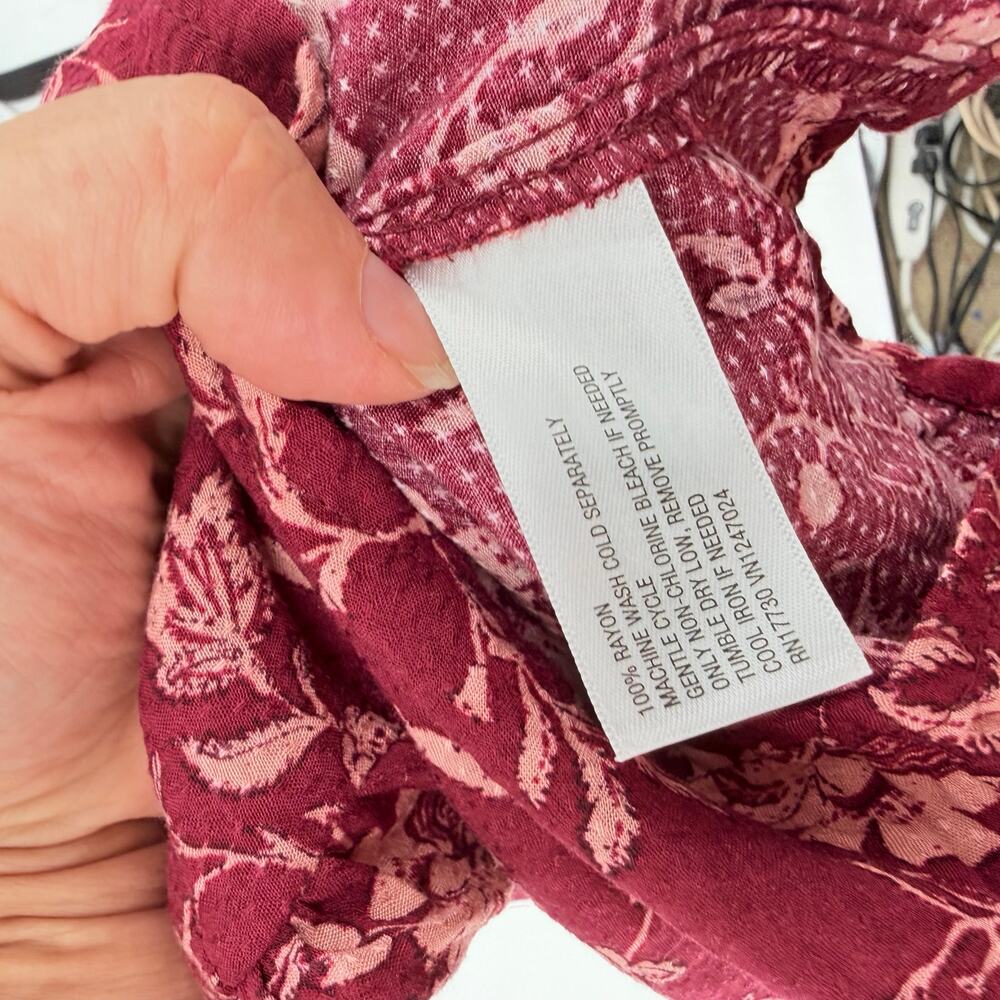 Knox Rose Peasant Dress Sz M Floral Boho Burgundy Midi Cottagecore Ruffle Artsy - Picture 10 of 10